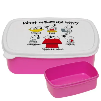 Snoopy what makes my happy, ΡΟΖ παιδικό δοχείο φαγητού (lunchbox) πλαστικό (BPA-FREE) Lunch Βox M18 x Π13 x Υ6cm