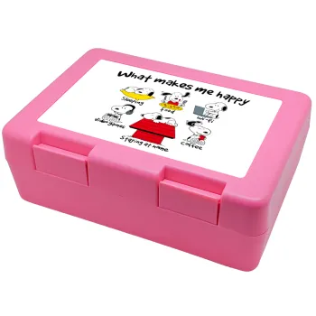 Snoopy what makes my happy, Children's cookie container PINK 185x128x65mm (BPA free plastic)