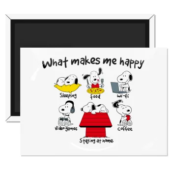 Snoopy what makes my happy, Ορθογώνιο μαγνητάκι ψυγείου διάστασης 9x6cm