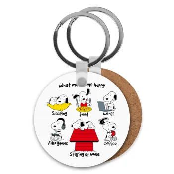 Snoopy what makes my happy, Μπρελόκ Ξύλινο στρογγυλό MDF Φ5cm