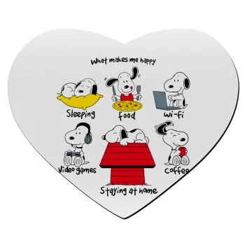 Snoopy what makes my happy, Mousepad heart 23x20cm