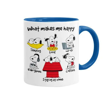 Snoopy what makes my happy, Mug colored blue, ceramic, 330ml