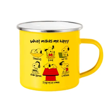 Snoopy what makes my happy, Yellow Enamel Metallic Cup 360ml