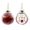 Transparent Christmas tree ball ornament with red filling 8cm