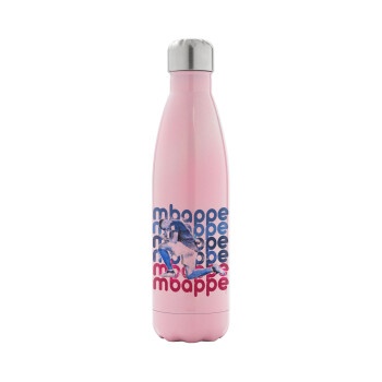 Kylian Mbappé, Metal mug thermos Pink Iridiscent (Stainless steel), double wall, 500ml