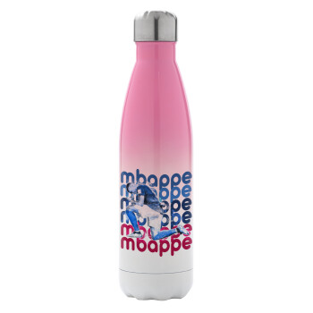 Kylian Mbappé, Metal mug thermos Pink/White (Stainless steel), double wall, 500ml