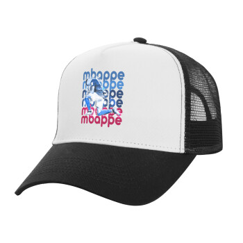 Kylian Mbappé, Adult Structured Trucker Hat, with Mesh, WHITE/BLACK (100% COTTON, ADULT, UNISEX, ONE SIZE)