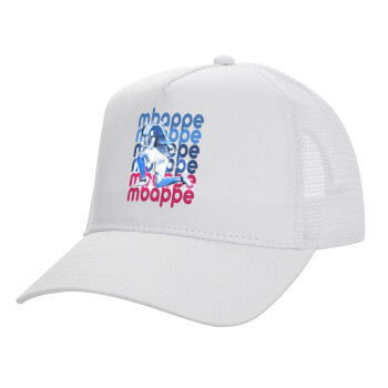 Kylian Mbappé, Structured Trucker Adult Hat, with Mesh, WHITE (100% COTTON, ADULT, UNISEX, ONE SIZE)