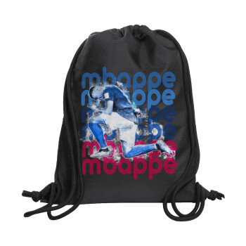 Kylian Mbappé, Backpack pouch GYMBAG Black, with pocket (40x48cm) & thick cords