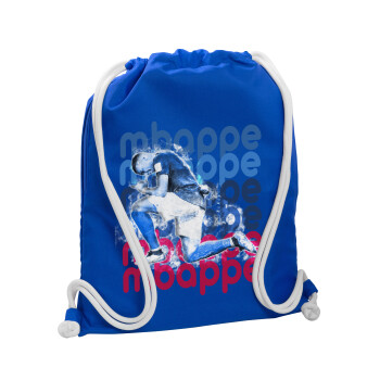 Kylian Mbappé, Backpack pouch GYMBAG Blue, with pocket (40x48cm) & thick cords