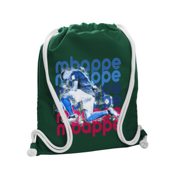 Kylian Mbappé, Backpack pouch GYMBAG BOTTLE GREEN, with pocket (40x48cm) & thick white cords