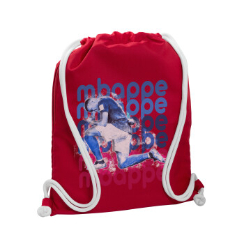 Kylian Mbappé, Backpack pouch GYMBAG Red, with pocket (40x48cm) & thick cords