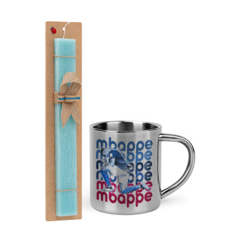 Kylian Mbappé, Easter Set, metallic thermal cup (300ml) & aromatic flat Easter candle (30cm) (TURQUOISE)