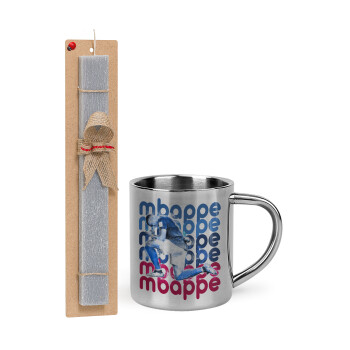 Kylian Mbappé, Easter Set, metallic thermal cup (300ml) & Easter aromatic flat candle (30cm) (GRAY)