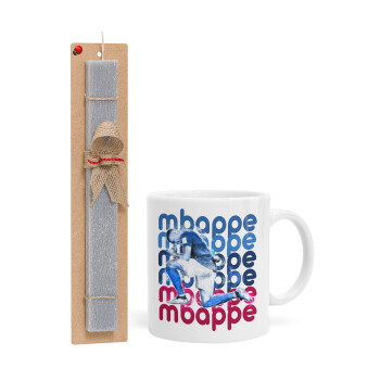 Κιλιάν Μπαπέ, Πασχαλινή Λαμπάδα με Κούπα κεραμική (330ml) & κερί αρωματικό πλακέ (30cm) (ΓΚΡΙ)