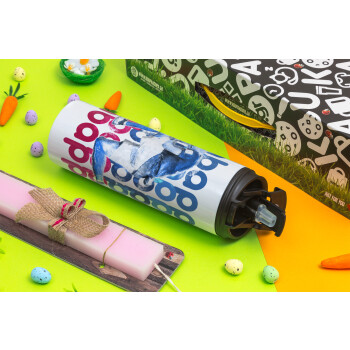 Kylian Mbappé, Easter candle,Travel Tumbler 2 Lids, with metal straw & cleaning brush & aromatic flat candle (30cm) (PINK)