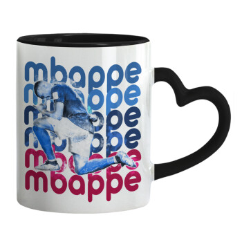 Kylian Mbappé, Mug heart black handle, ceramic, 330ml