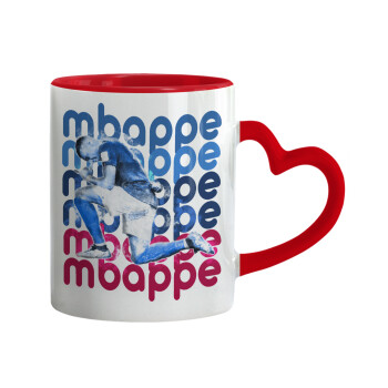 Kylian Mbappé, Mug heart red handle, ceramic, 330ml