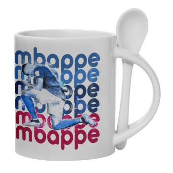 Kylian Mbappé, Ceramic coffee mug with Spoon, 330ml (1pcs)