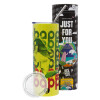 Neon Yellow Travel Tumbler θερμό, μεταλλικό καλαμάκι(Ανωξείδωτο 304 Food grade, BPA free, 600ml)