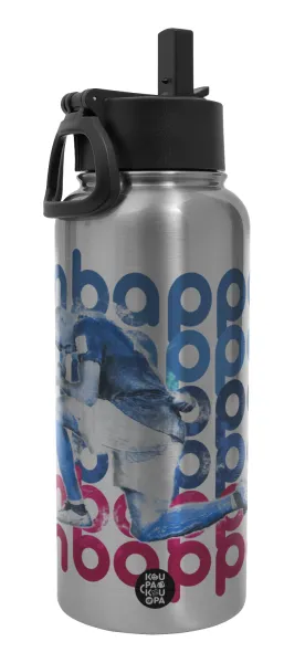 Kylian Mbappé — Metal mug thermo Silver with Straw and Spout Lid (Stainless steel), double wall, 950ml