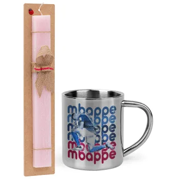 Kylian Mbappé, Easter Set, metallic thermal cup (300ml) & aromatic flat Easter candle (30cm) (PINK)