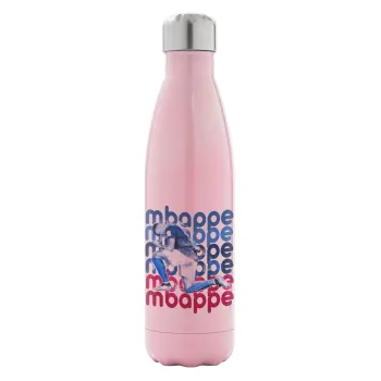Kylian Mbappé, Metal mug thermos Pink Iridiscent (Stainless steel), double wall, 500ml