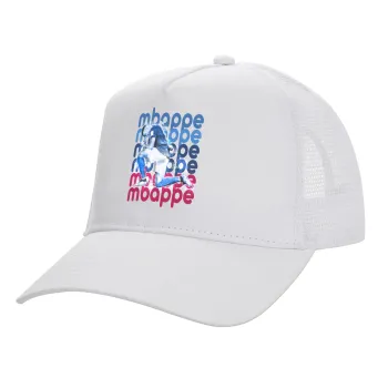 Kylian Mbappé, Structured Trucker Adult Hat, with Mesh, WHITE (100% COTTON, ADULT, UNISEX, ONE SIZE)