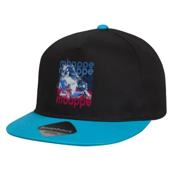 Kylian Mbappé, Child's Flat Snapback Hat, Black/Blue (100% COTTON, CHILD, UNISEX, ONE SIZE)