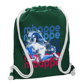 Κιλιάν Μπαπέ, Τσάντα πλάτης πουγκί GYMBAG BOTTLE GREEN, με τσέπη (40x48cm) & χονδρά λευκά κορδόνια