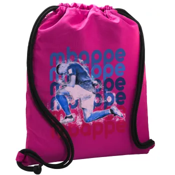 Kylian Mbappé, Backpack pouch GYMBAG Fuchsia, with pocket (40x48cm) & thick cords