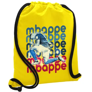 Kylian Mbappé, Backpack pouch GYMBAG Yellow, with pocket (40x48cm) & thick cords