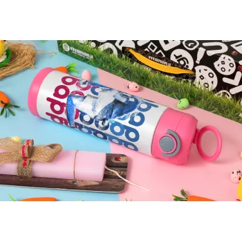 Kylian Mbappé, Easter candle, Childrens hot water bottle, stainless steel, with safety straw, PINK (500ml)