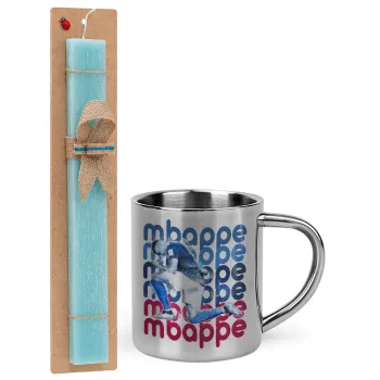 Kylian Mbappé, Easter Set, metallic thermal cup (300ml) & aromatic flat Easter candle (30cm) (TURQUOISE)