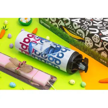 Kylian Mbappé, Easter candle,Travel Tumbler 2 Lids, with metal straw & cleaning brush & aromatic flat candle (30cm) (PINK)