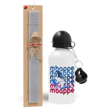 Kylian Mbappé, Easter Set, metallic aluminum water bottle (500ml) & aromatic flat Easter candle (30cm) (GRAY)