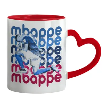 Kylian Mbappé, Mug heart red handle, ceramic, 330ml