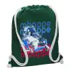 Τσάντα πλάτης πουγκί GYMBAG BOTTLE GREEN, με τσέπη (40x48cm) & χονδρά λευκά κορδόνια