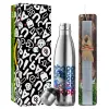 Easter Set, metallic stainless thermos flask (500ml) & scented flat Easter candle (30cm) (GRAY)
