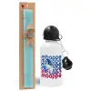 Easter Set, metallic aluminum water bottle (500ml) & scented flat candle (30cm) (TURQUOISE)