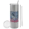 Tumbler stainless steel Silver 600ml, with metal straw & cleaning brush