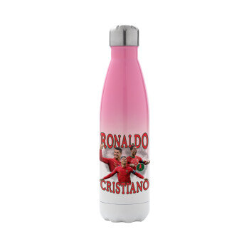Cristiano Ronaldo, Metal mug thermos Pink/White (Stainless steel), double wall, 500ml