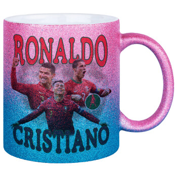 Cristiano Ronaldo, Κούπα Χρυσή/Μπλε Glitter, κεραμική, 330ml