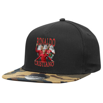 Κριστιάνο Ρονάλντο, Καπέλο Ενηλίκων Flat Snapback Μαύρο/Παραλαγή, (100% ΒΑΜΒΑΚΕΡΟ, ΕΝΗΛΙΚΩΝ, UNISEX, ONE SIZE)