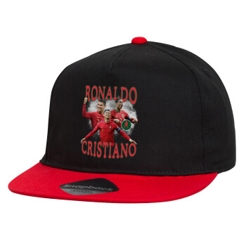 Κριστιάνο Ρονάλντο, Καπέλο παιδικό Flat Snapback, Μαύρο/Κόκκινο (100% ΒΑΜΒΑΚΕΡΟ, ΠΑΙΔΙΚΟ, UNISEX, ONE SIZE)