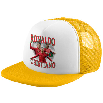 Cristiano Ronaldo, Καπέλο Ενηλίκων Soft Trucker με Δίχτυ Κίτρινο/White (POLYESTER, ΕΝΗΛΙΚΩΝ, UNISEX, ONE SIZE)