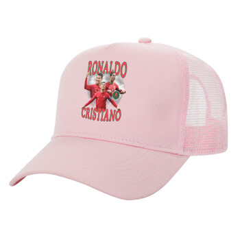 Cristiano Ronaldo, Structured Trucker Children's Hat, with Mesh, PINK (100% COTTON, CHILDREN'S, UNISEX, ONE SIZE)