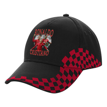 Cristiano Ronaldo, Adult Cap RACING Ultimate Black/Red, (100% COTTON DRILL, ADULT, UNISEX, ONE SIZE)