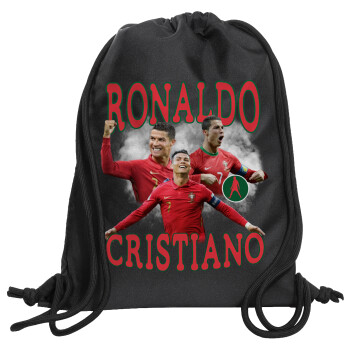 Κριστιάνο Ρονάλντο, Τσάντα πλάτης πουγκί GYMBAG Μαύρη, με τσέπη (40x48cm) & χονδρά κορδόνια