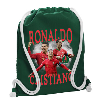 Κριστιάνο Ρονάλντο, Τσάντα πλάτης πουγκί GYMBAG BOTTLE GREEN, με τσέπη (40x48cm) & χονδρά λευκά κορδόνια